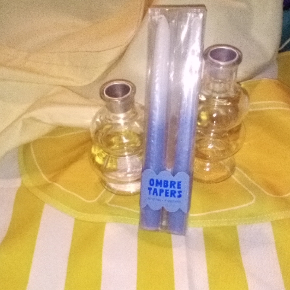 New! 2 Glass Candle Holders & 2 candles